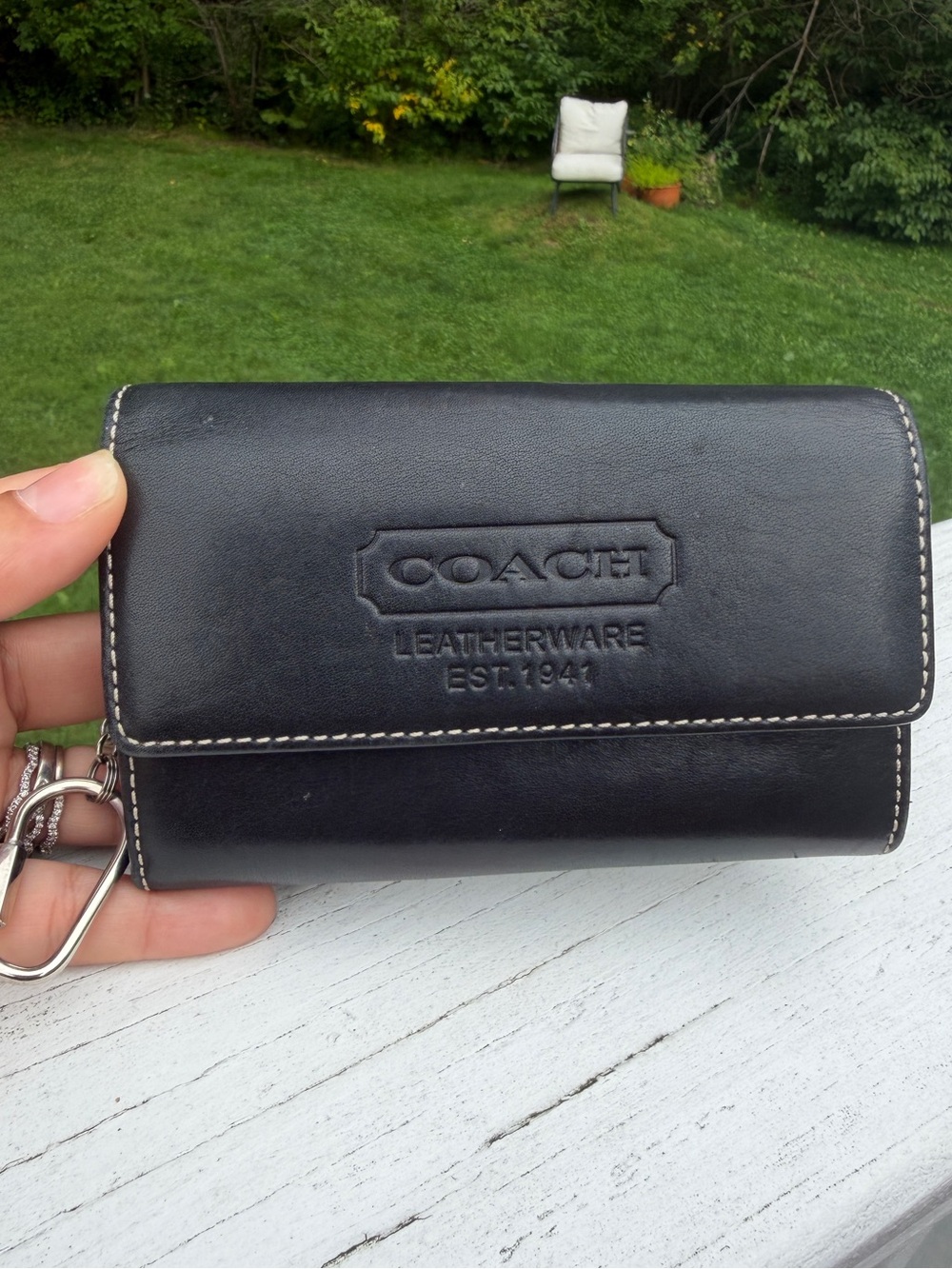 Coach Leatherware Est 1941 Black Leather Compact Wallet Keychain